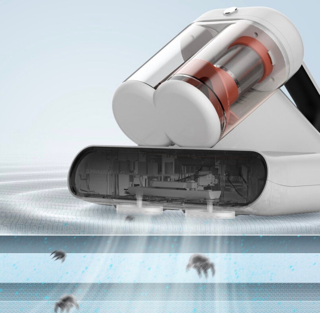 Aspirateur anti-acariens CM980W, double réservoir, aspiration puissante 13 kPa, 12 600 tapotements/min haute fréquence + déshumidification par air chaud à 60 °C + stérilisation UVC 253,7 nm, séparation de la poussière et de l'air à double réservoir