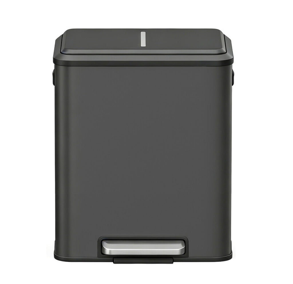 Poubelle de cuisine à 2 compartiments avec couvercle à fermeture douce, poubelle de recyclage en acier avec seaux intérieurs et pédale large, noir