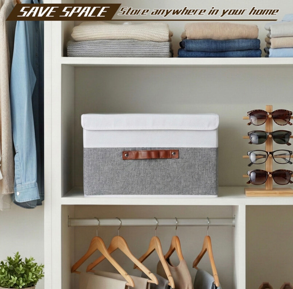 Lot de 2 grandes boîtes de rangement pliables avec couvercles, organisateurs en tissu durables pour vêtements, draps