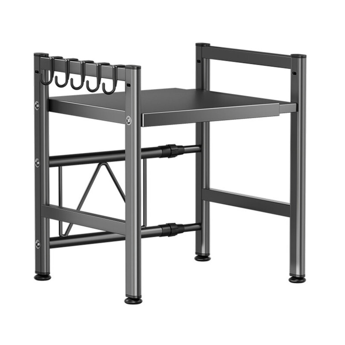 support micro-ondes à double couche extensible pour plan de cuisine, rangement ustensiles de cuisine et vaisselle, support de plan de travail en acier au carbone pour micro-ondes, avec 5 crochets