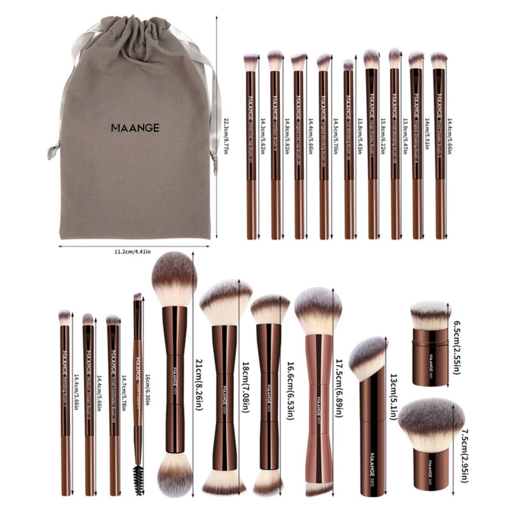 Lot de 20 pinceaux à maquillage en aluminium de qualité professionnelle avec pochette de rangement