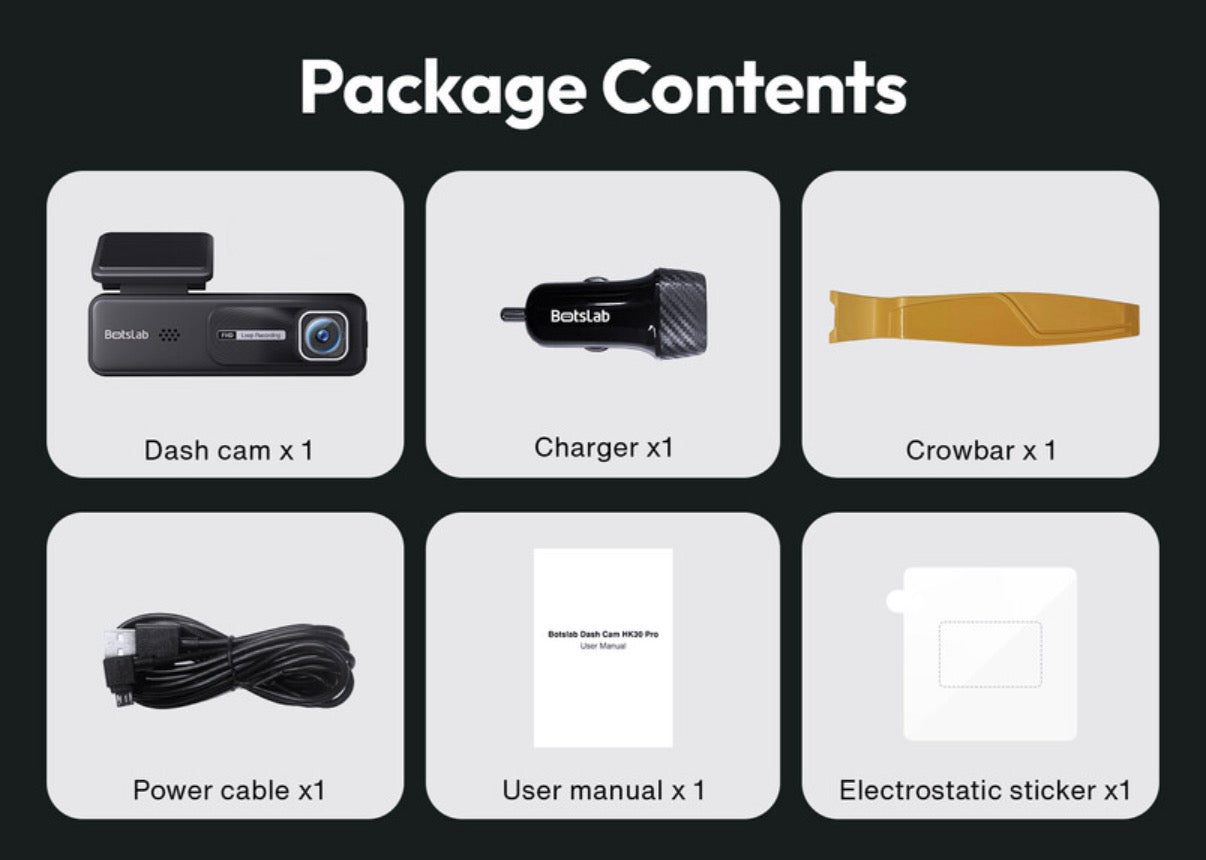 Dashcam, résolution 2K, design compact, grand-angle 140° , mode nuit