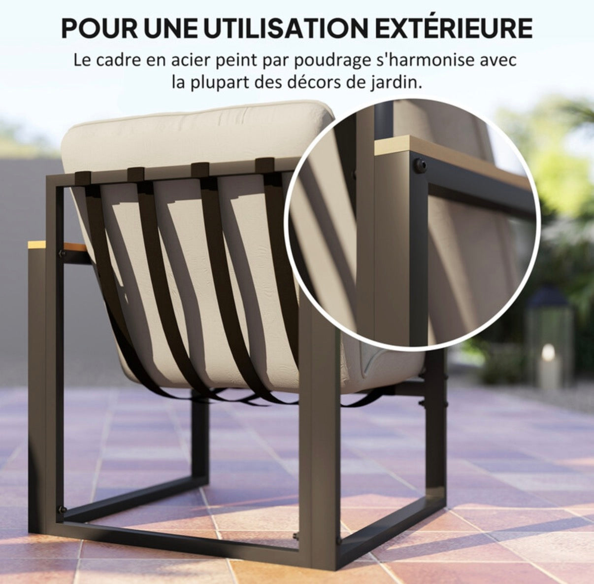 Salon de jardin extérieur 4 personnes, 4 pièces avec canapé, 2 fauteuils et table basse en verre trempé, coussins inclus, mobilier de jardin patio balcon terrasse