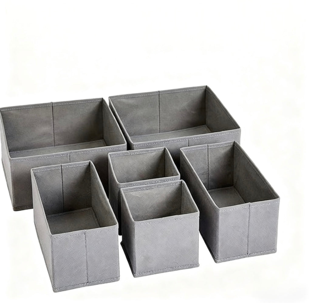 Organisateurs de tiroir en tissu pour chaussettes et sous-vêtements, lot de 6, gris