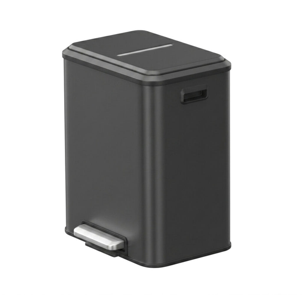 Poubelle de cuisine à 2 compartiments avec couvercle à fermeture douce, poubelle de recyclage en acier avec seaux intérieurs et pédale large, noir
