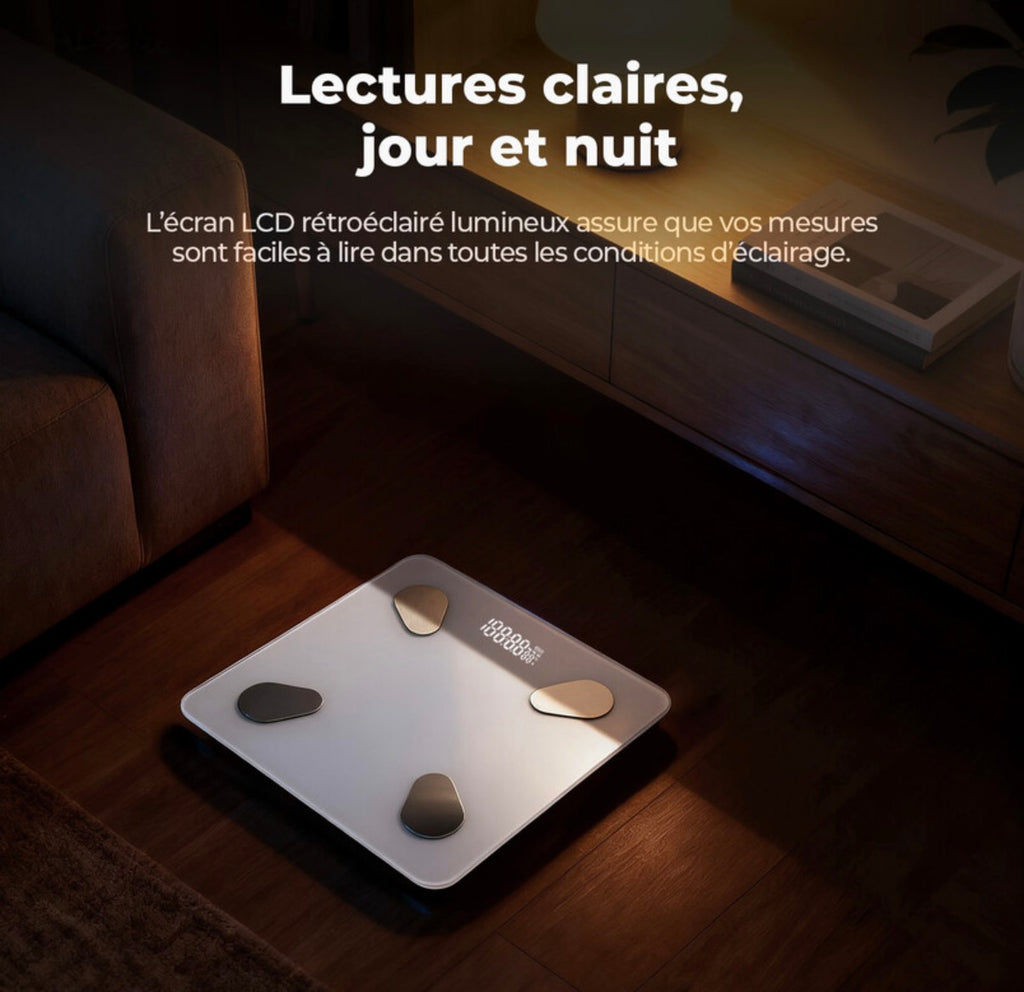 Balance impédancemètre numérique Surveillance de la masse grasse via application Bluetooth, Gestion des données de santé multi-utilisateur, Pesée haute précision, Modèle à piles