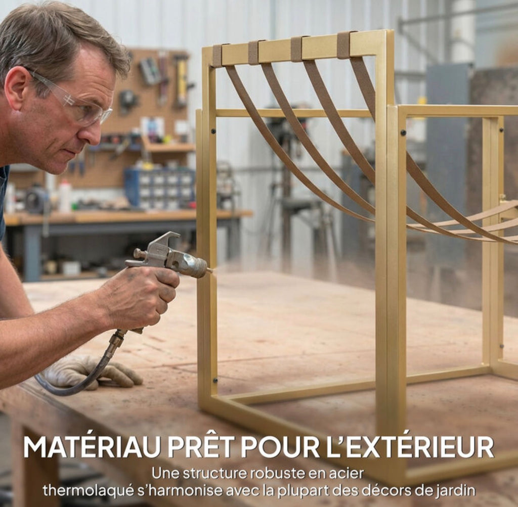 Salon de jardin extérieur 4 pièces avec coussins ultra-épais 15cm - ensemble mobilier de jardin et salon bas pour terrasse
- canapé 2 places avec table basse et 2 fauteuils, cadre acier kaki
