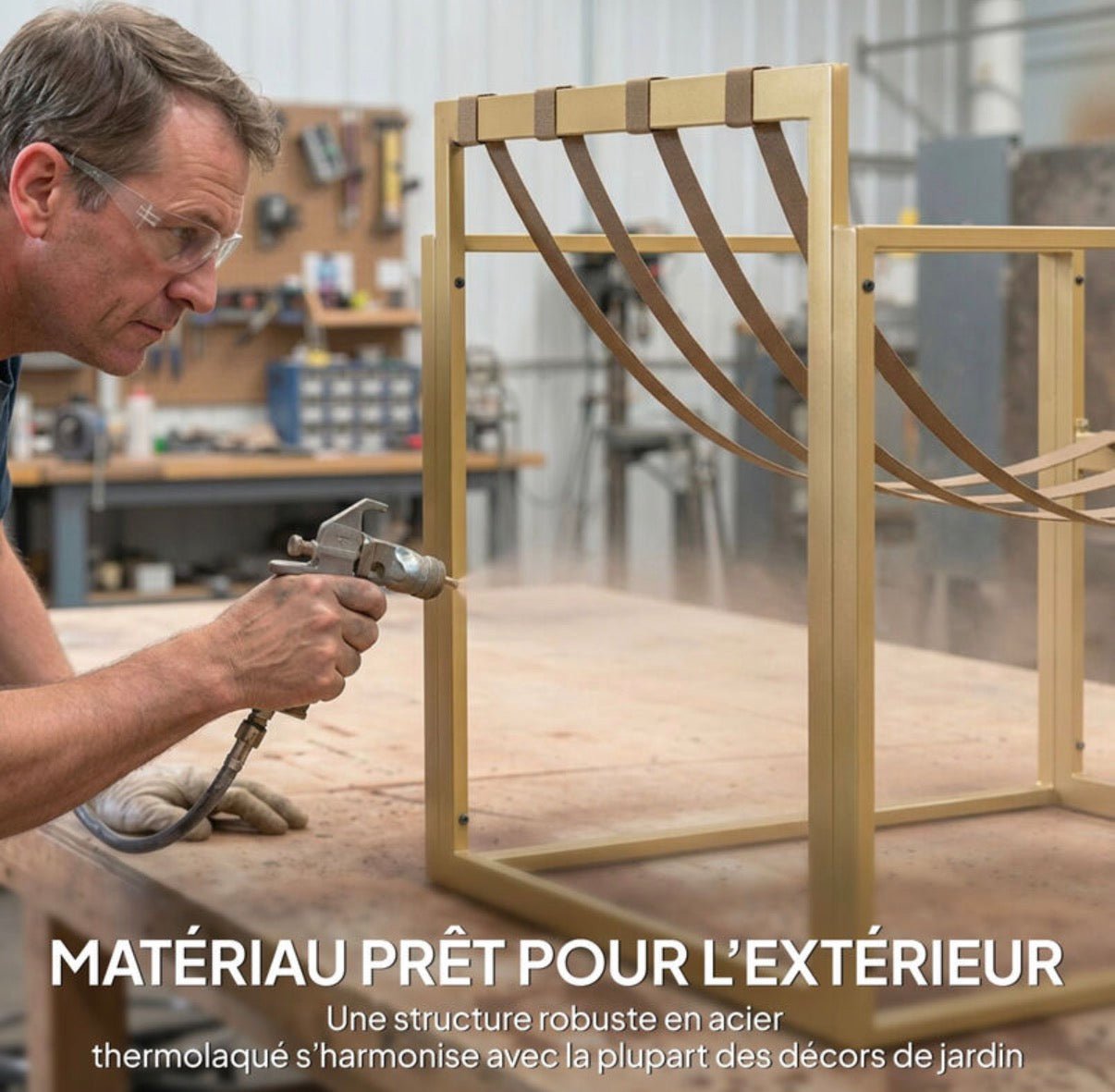 Salon de jardin extérieur 4 pièces avec coussins ultra-épais 15cm - ensemble mobilier de jardin et salon bas pour terrasse
- canapé 2 places avec table basse et 2 fauteuils, cadre acier kaki