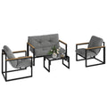 Salon de jardin extérieur 4 personnes, 4 pièces avec canapé, 2 fauteuils et table basse en verre trempé, coussins inclus, mobilier de jardin patio balcon terrasse