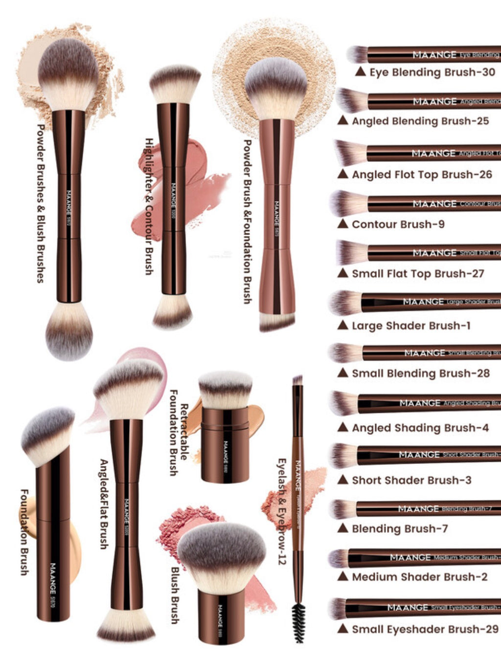 Lot de 20 pinceaux à maquillage en aluminium de qualité professionnelle avec pochette de rangement