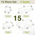Lot de 15 ou 28 Organisateurs de Tiroirs, 4 Tailles, Boîtes Transparentes en Plastique pour Rangement de Salle de Bain, Coiffeuse, Ustensiles de Cuisine et Maquillage