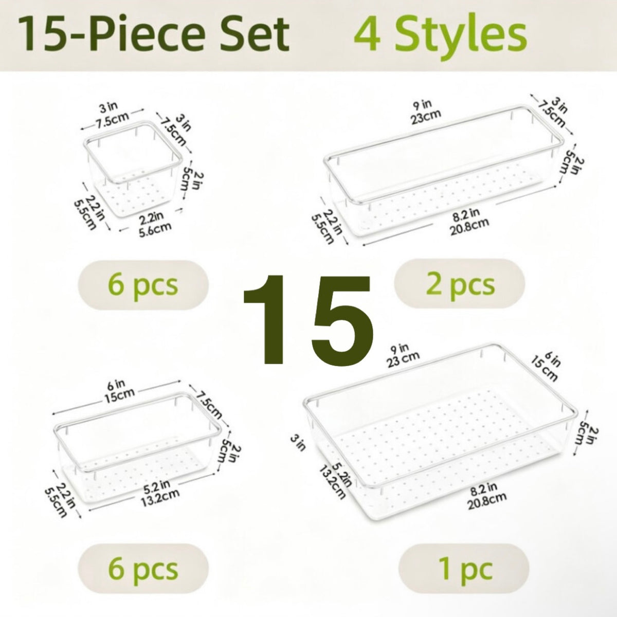 Lot de 15 ou 28 Organisateurs de Tiroirs, 4 Tailles, Boîtes Transparentes en Plastique pour Rangement de Salle de Bain, Coiffeuse, Ustensiles de Cuisine et Maquillage