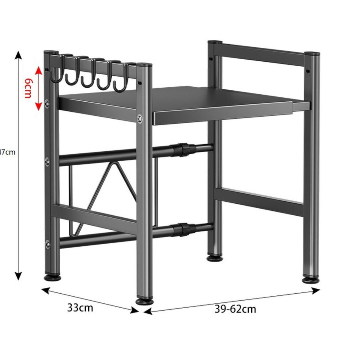support micro-ondes à double couche extensible pour plan de cuisine, rangement ustensiles de cuisine et vaisselle, support de plan de travail en acier au carbone pour micro-ondes, avec 5 crochets