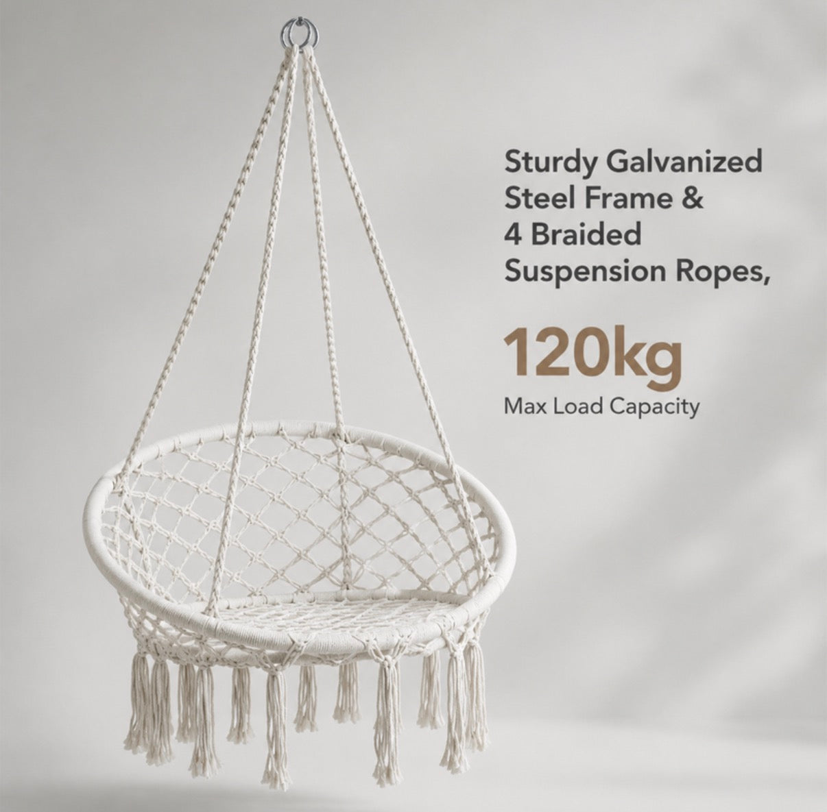 Chaise hamac suspendue avec base et dossier en corde tressée - Beige