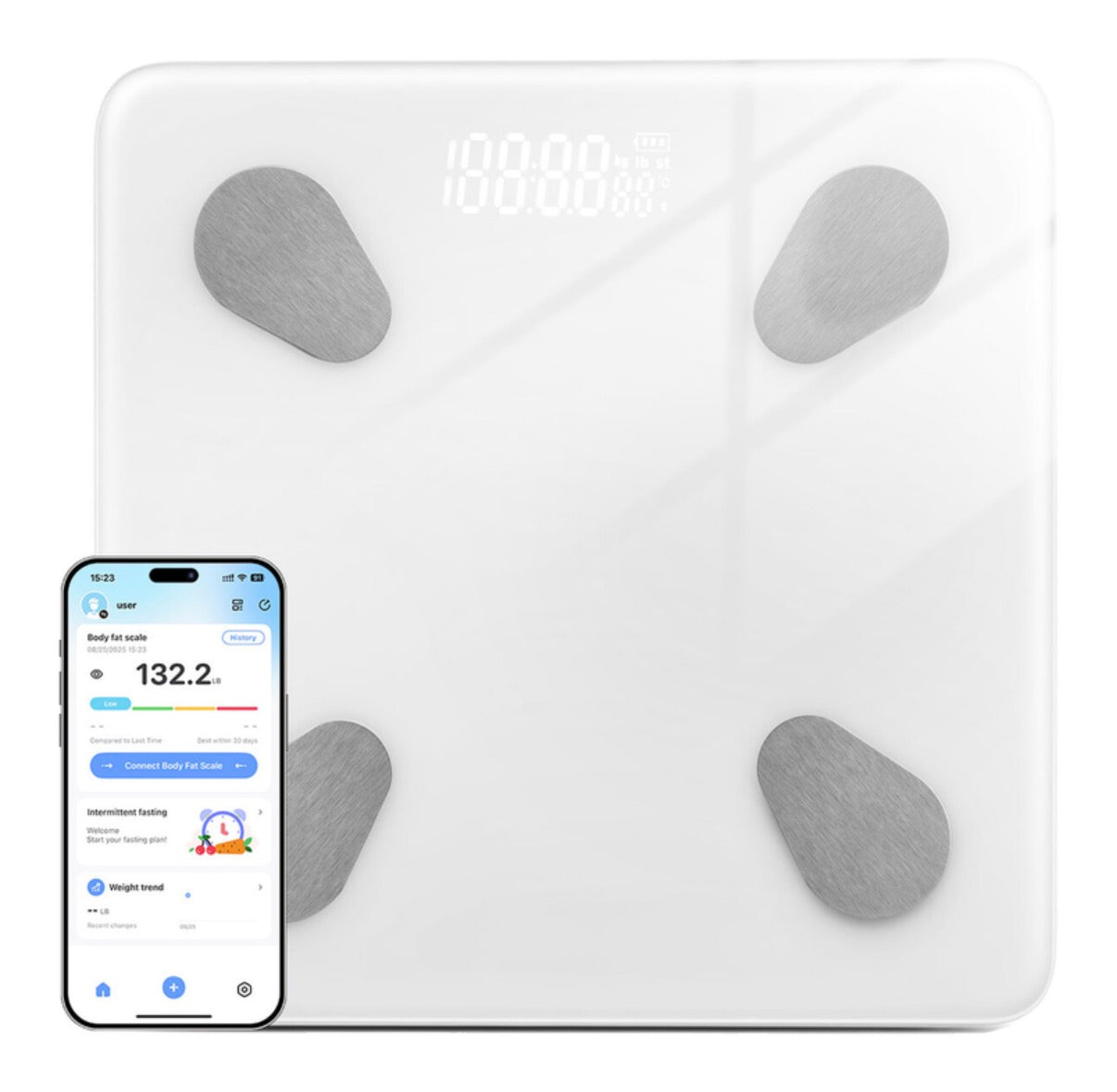 Balance impédancemètre numérique Surveillance de la masse grasse via application Bluetooth, Gestion des données de santé multi-utilisateur, Pesée haute précision, Modèle à piles