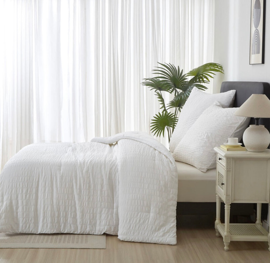 Parure de lit texturée
Seersucker blanc housse de couette, taie d’oreiller