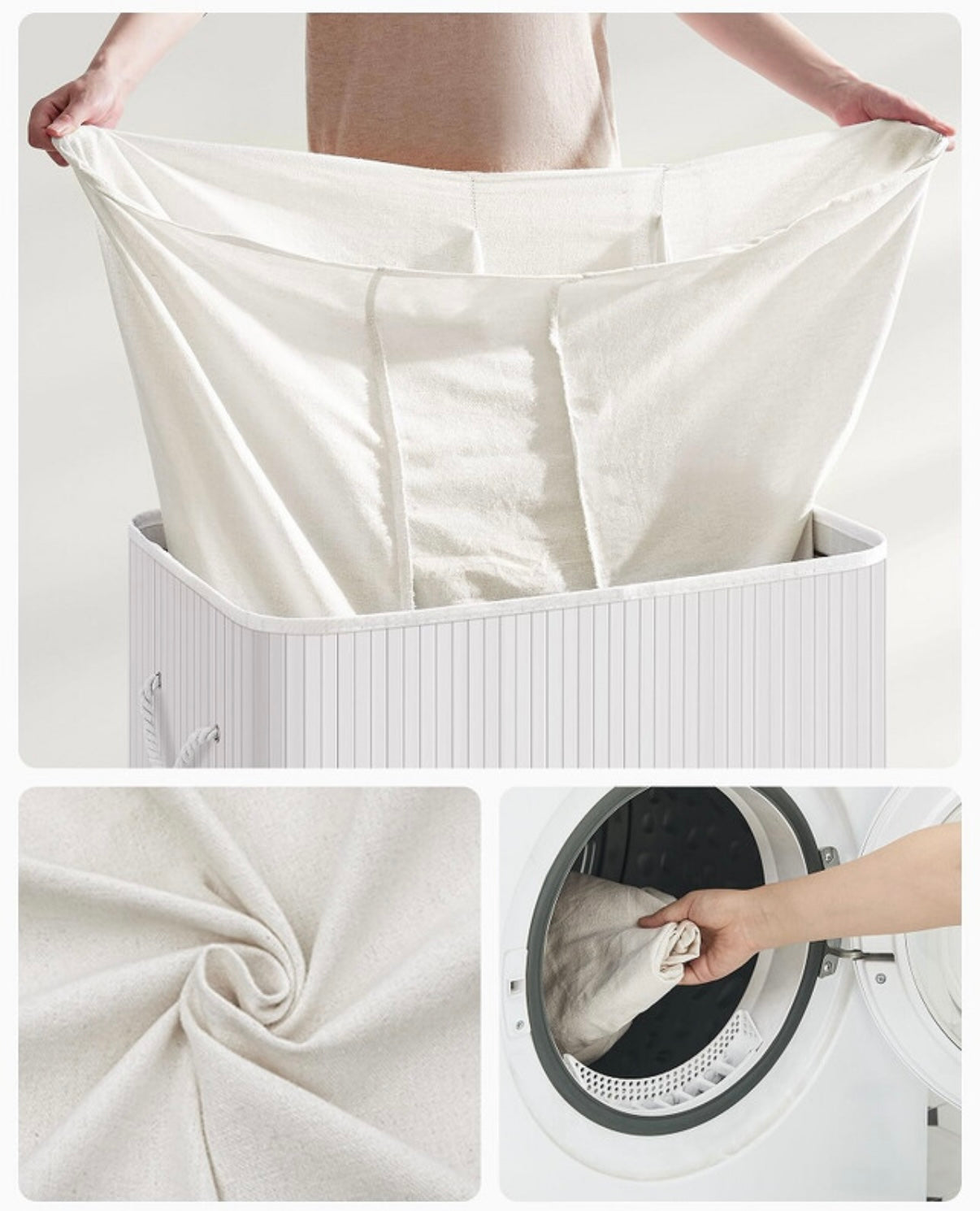 Panier à linge 150L en bambou avec couvercle et 3 compartiments