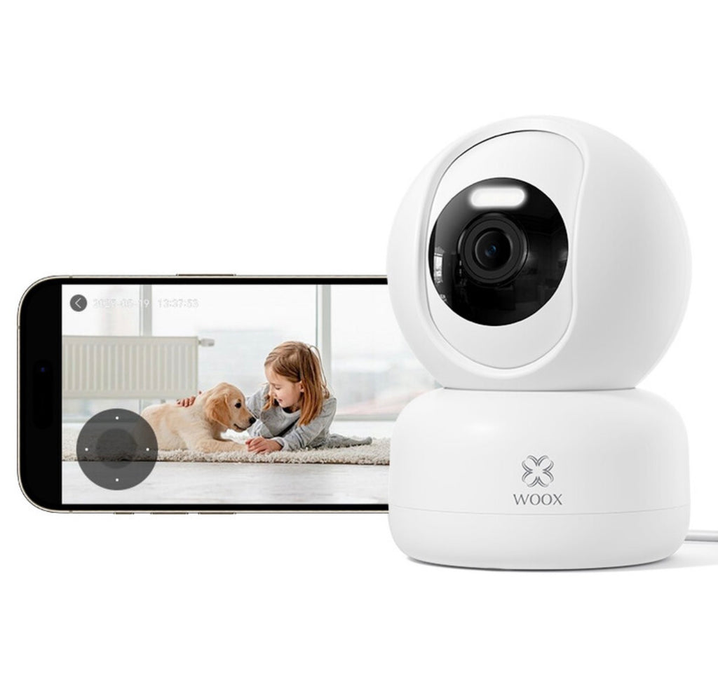 Caméra intérieure connectée avec qualité HD 2K 3MP, portée de vision nocturne de 12 m, surveillance à 360° et communication bidirectionnelle