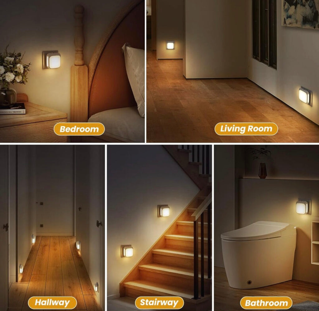 Lot de 2 veilleuses lumineuses avec capteur lumineux, économe en énergie, blanc chaud, éclairage dimmable continu, 0,3 W, 110-240
V, ABS et métal
