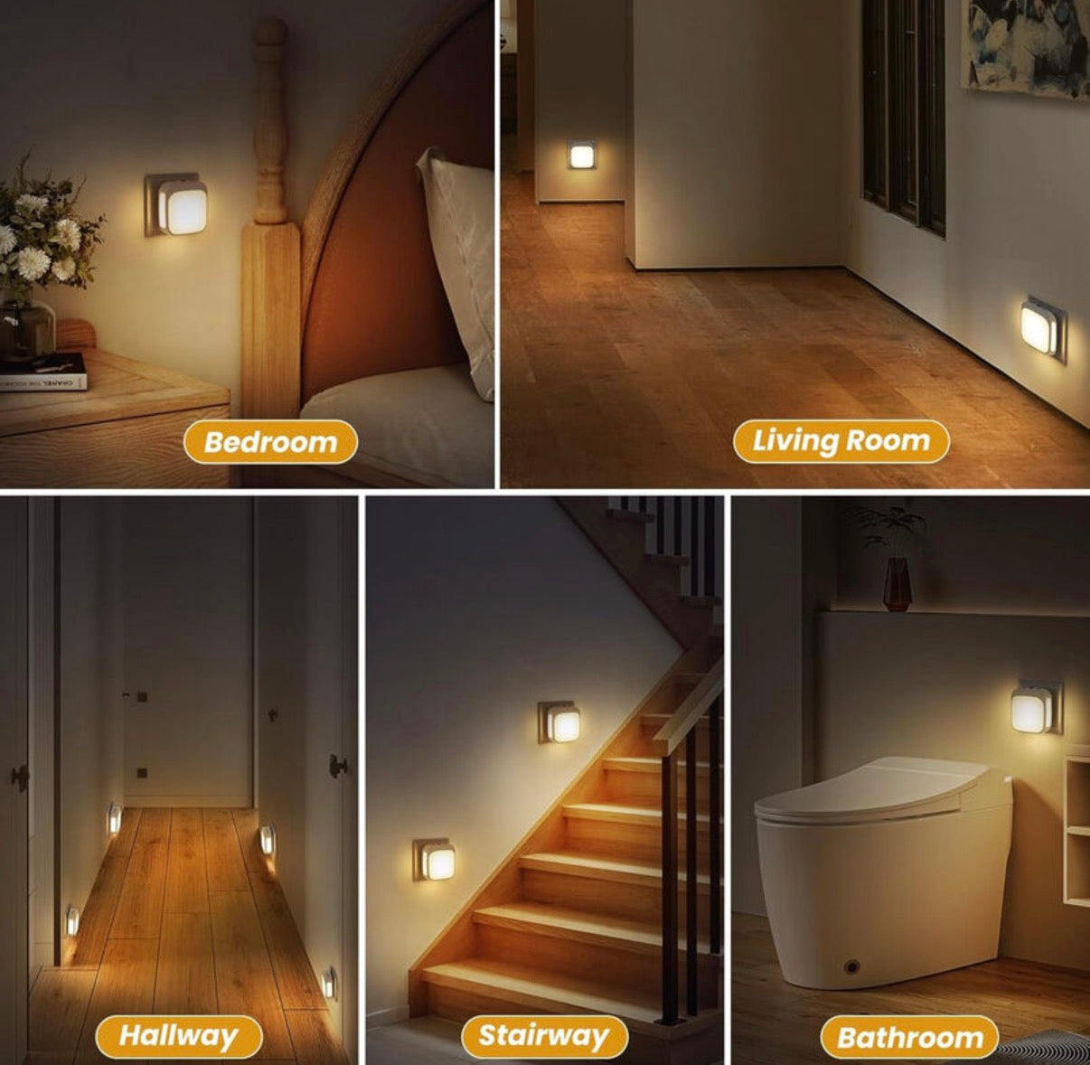 Lot de 2 veilleuses lumineuses avec capteur lumineux, économe en énergie, blanc chaud, éclairage dimmable continu, 0,3 W, 110-240
V, ABS et métal