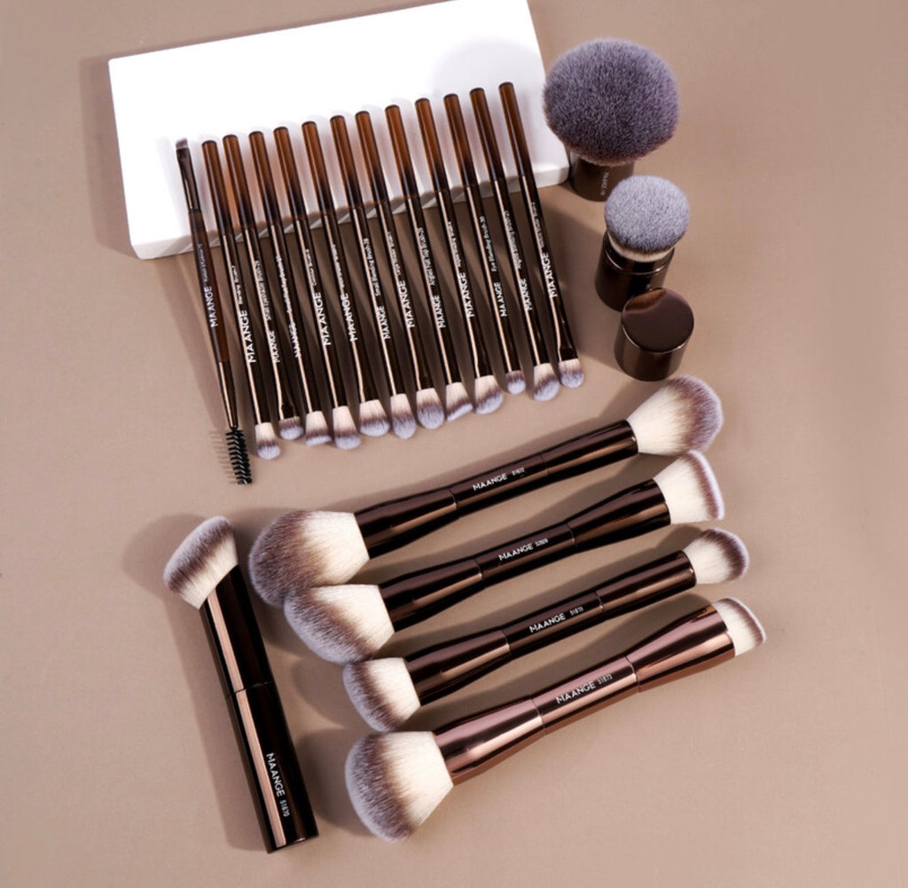 Lot de 20 pinceaux à maquillage en aluminium de qualité professionnelle avec pochette de rangement