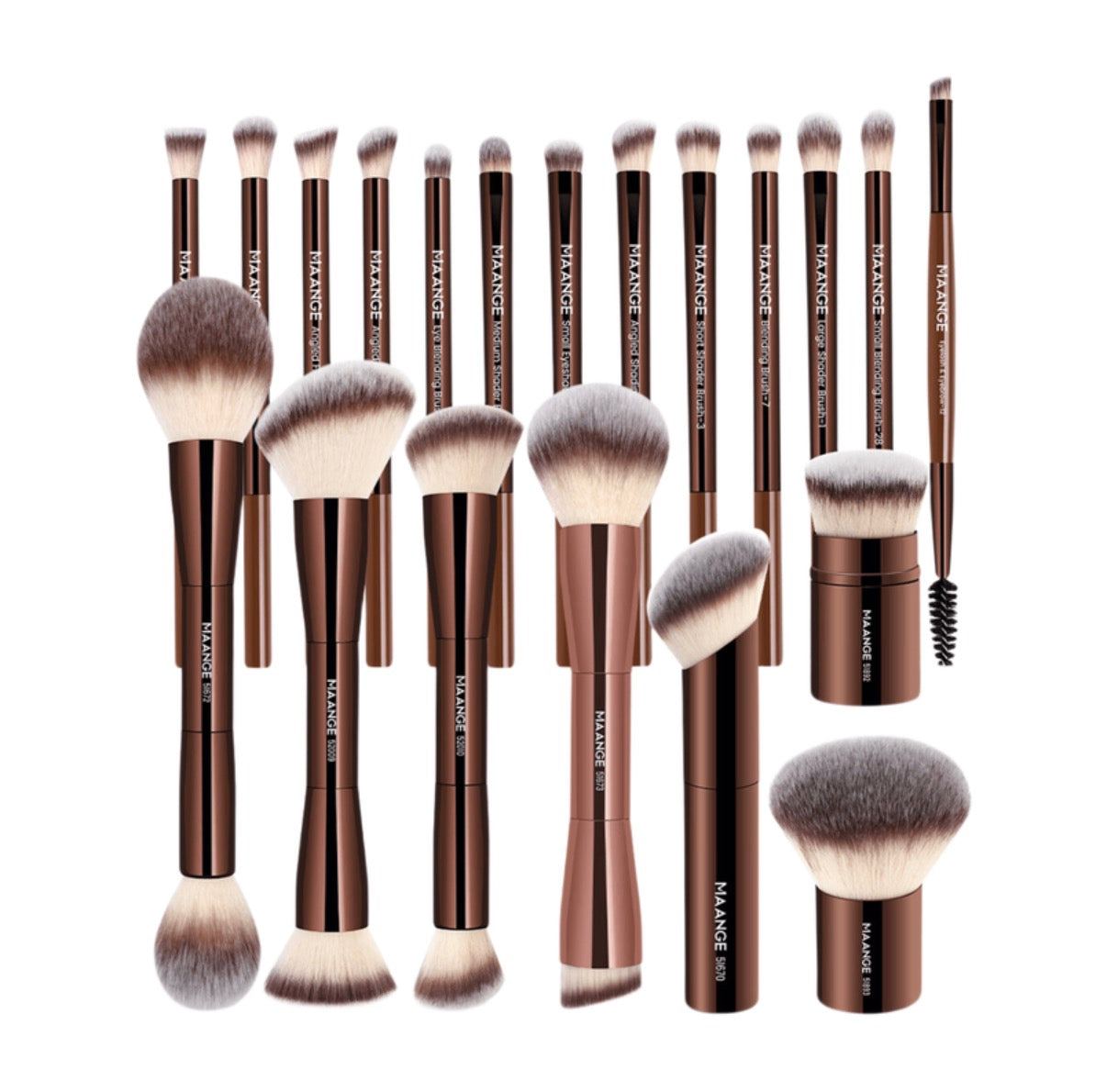 Lot de 20 pinceaux à maquillage en aluminium de qualité professionnelle avec pochette de rangement