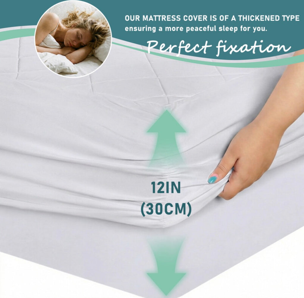 Surmatelas et protège-matelas en microfibre, à ourlet élastique, pour matelas d'une hauteur jusqu'à 30 cm, lavable en machine, avec drap-housse, blanc,
