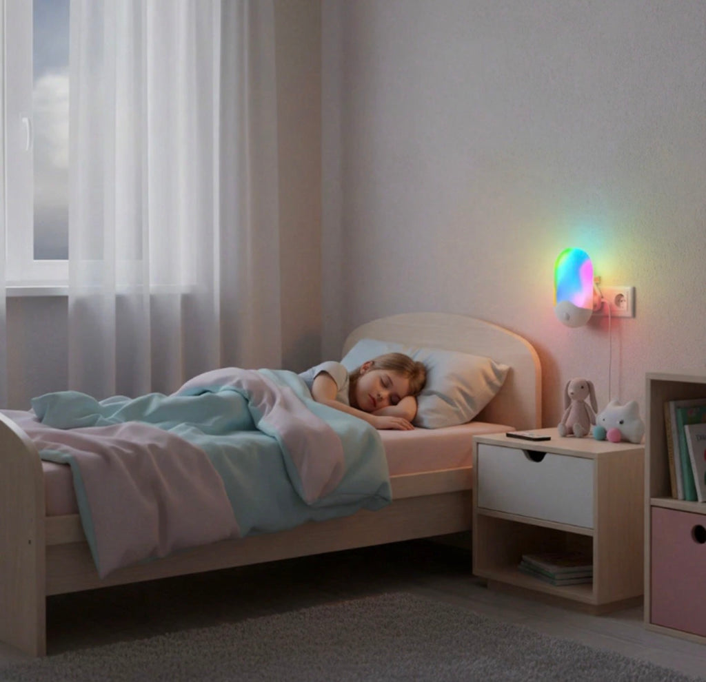 Veilleuse RGB télécommandée, 7 couleurs, SMD LED, 0,5 W, 110-220 V, ABS + métal, fonction de minuterie, pour chambre