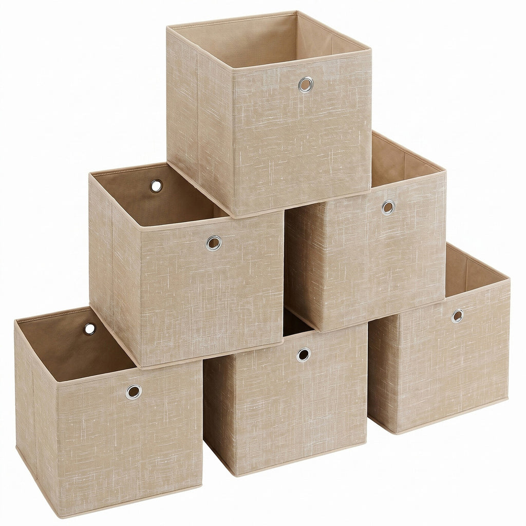 Cubes de rangement en tissu kaki clair – Lot de 6 boîtes pliables avec poignées, 30 x 30 x 30 cm, parfaits pour les étagères cubiques – non-tissé, parfaits pour les vêtements et l’organisation des placards