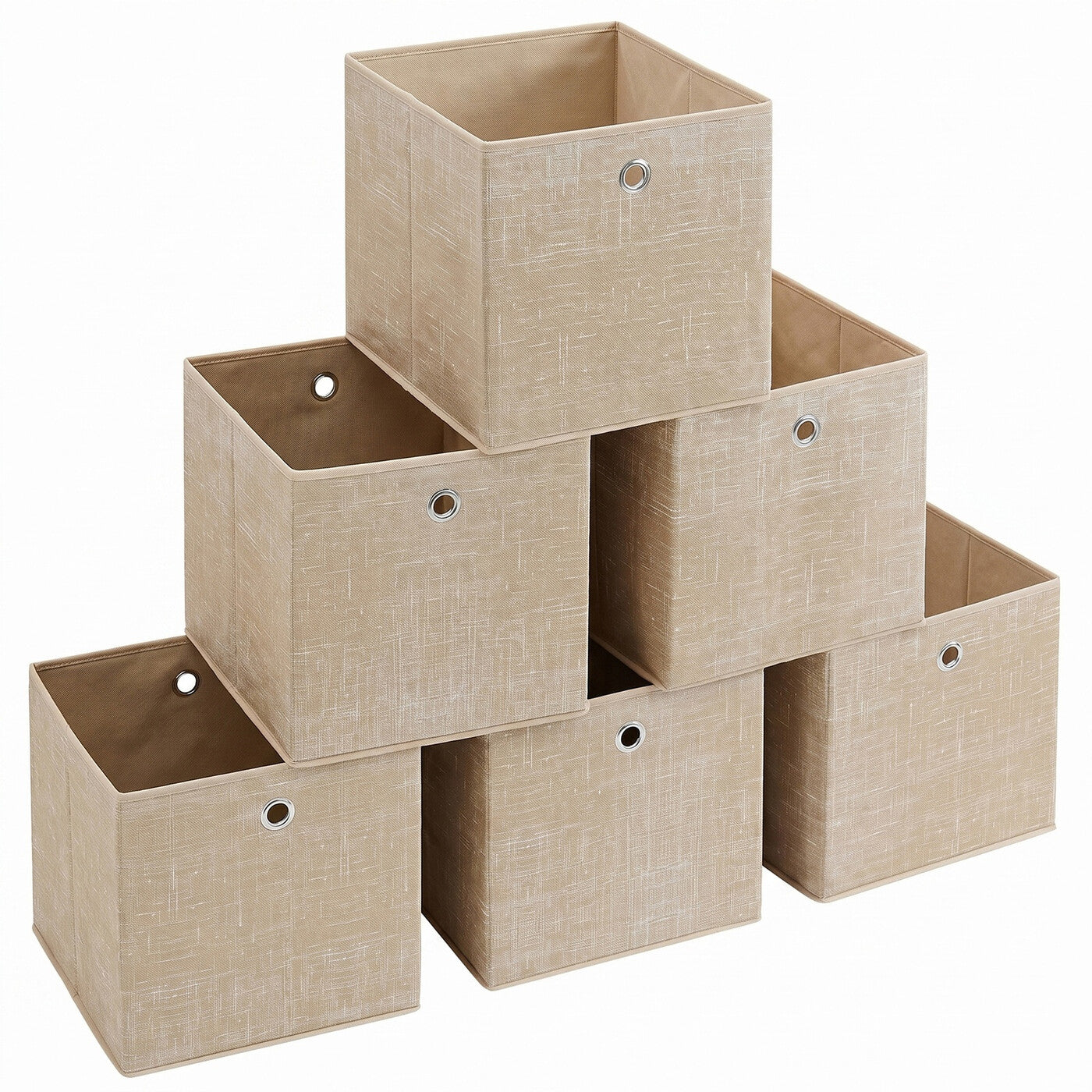 Cubes de rangement en tissu kaki clair – Lot de 6 boîtes pliables avec poignées, 30 x 30 x 30 cm, parfaits pour les étagères cubiques – non-tissé, parfaits pour les vêtements et l’organisation des placards