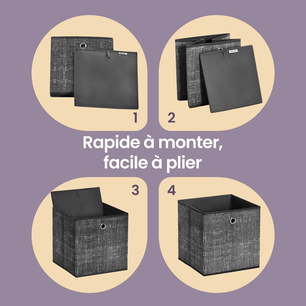 Cubes de rangement en tissu kaki clair – Lot de 6 boîtes pliables avec poignées, 30 x 30 x 30 cm, parfaits pour les étagères cubiques – non-tissé, parfaits pour les vêtements et l’organisation des placards