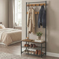 Portemanteau, 32 x 70 x 175 cm, Vestiaire avec Banc de Rangement pour Chaussures, Style Industriel, noir et marron
