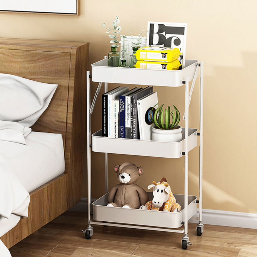 Chariot de rangement pliable à 3 niveaux sur roulettes, organisateur de stockage mobile