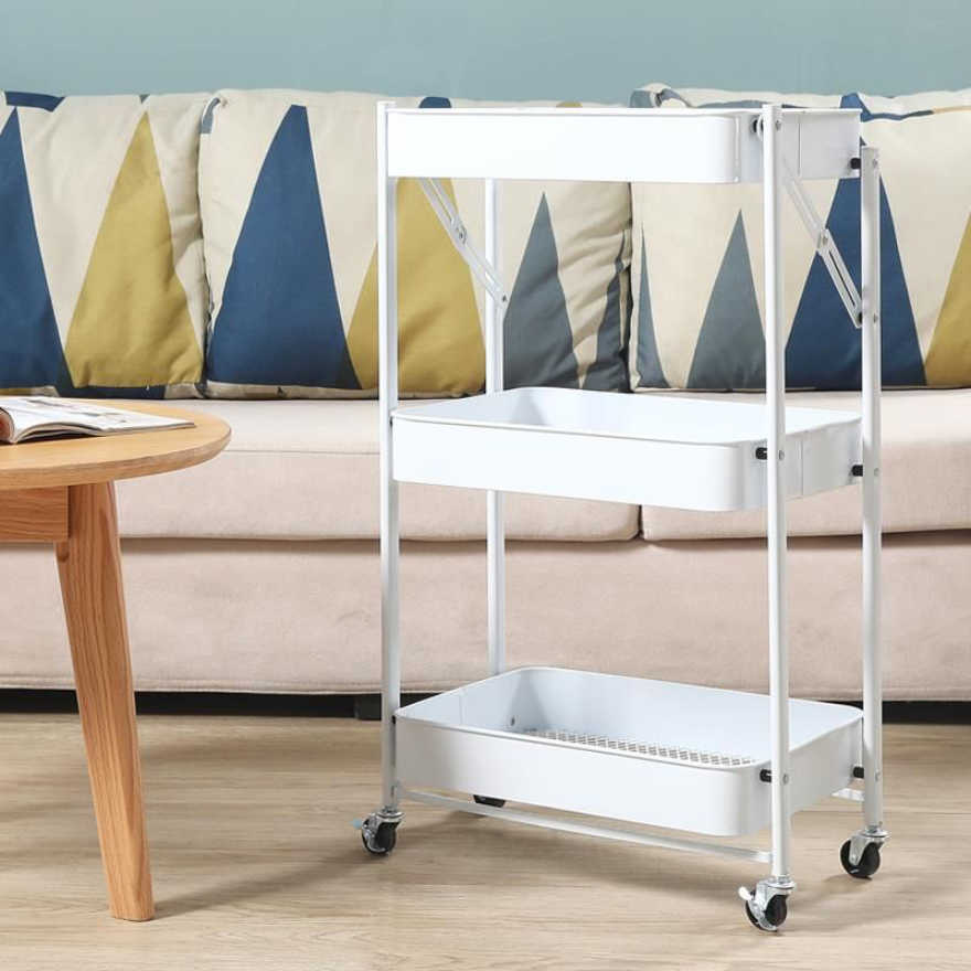 Chariot de rangement pliable à 3 niveaux sur roulettes, organisateur de stockage mobile