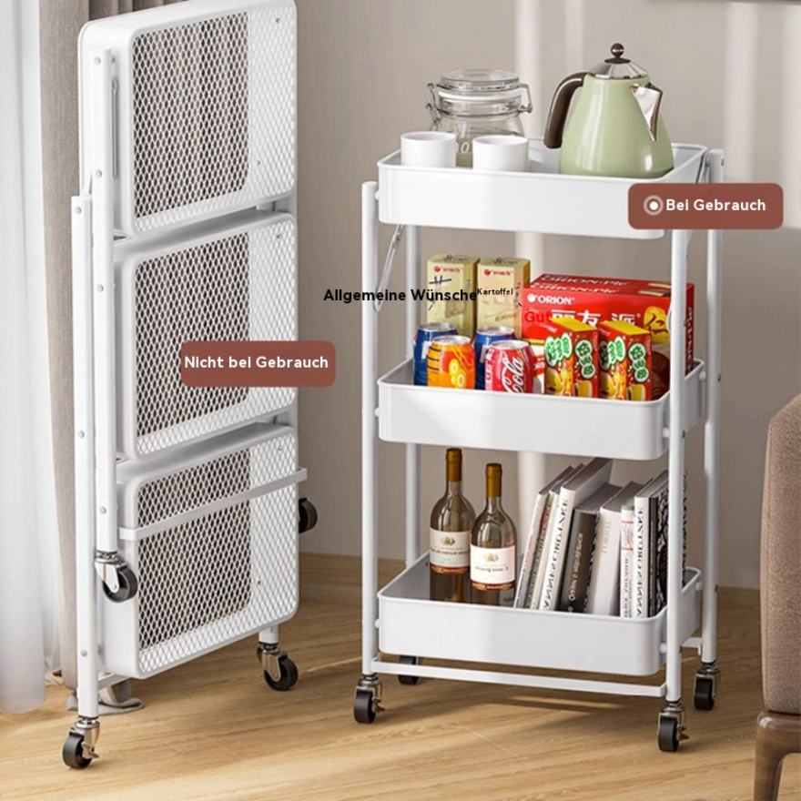 Chariot de rangement pliable à 3 niveaux sur roulettes, organisateur de stockage mobile