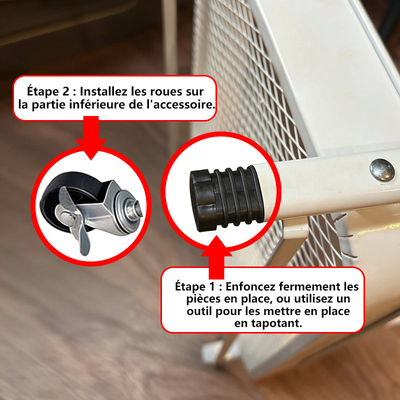 Chariot de rangement pliable à 3 niveaux sur roulettes, organisateur de stockage mobile