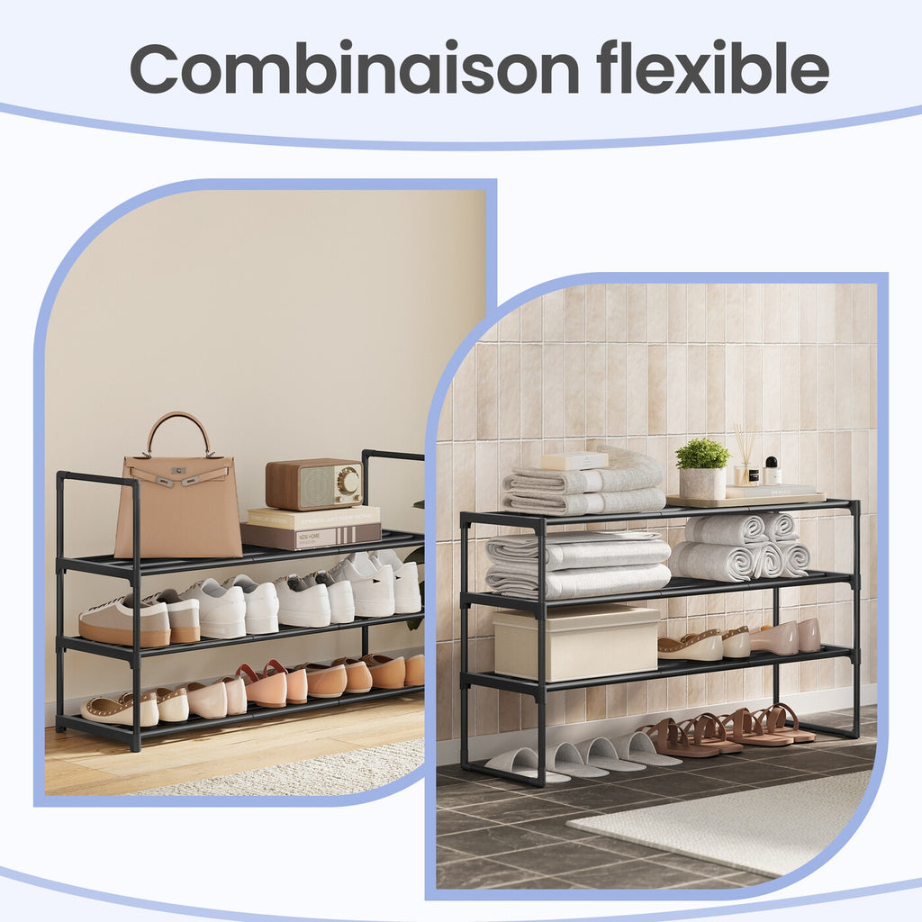 Étagère à chaussures 4 niveaux, meuble à chaussures empilable, rangement gain de place pour chambre, couloir, salon, 30 x 92 x 74 cm, noir