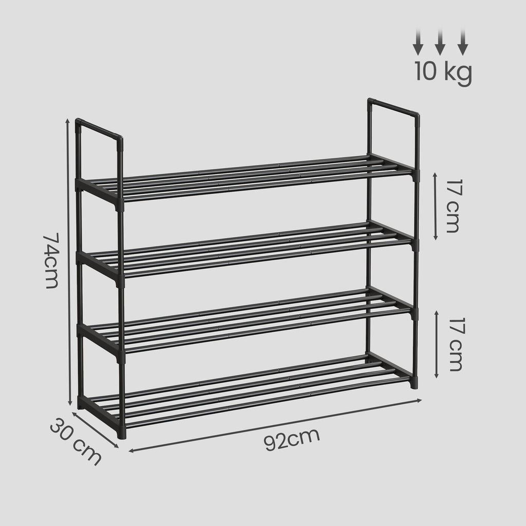 Étagère à chaussures 4 niveaux, meuble à chaussures empilable, rangement gain de place pour chambre, couloir, salon, 30 x 92 x 74 cm, noir