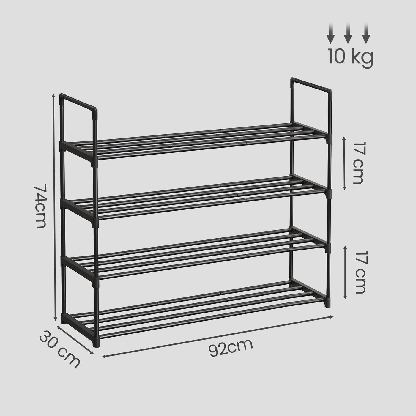 Étagère à chaussures 4 niveaux, meuble à chaussures empilable, rangement gain de place pour chambre, couloir, salon, 30 x 92 x 74 cm, noir