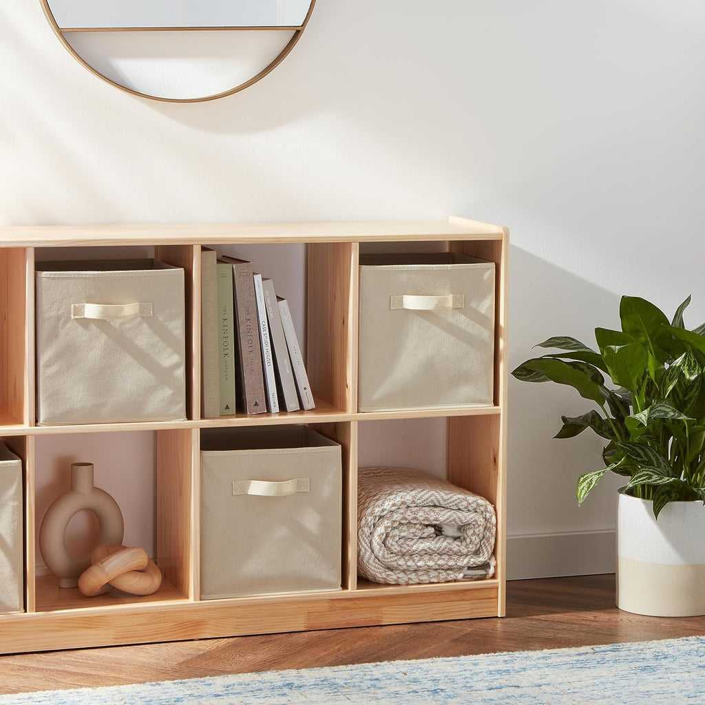 Lot de 6 Boîtes de Rangement Pliables en Tissu avec Poignées, Beige ou gris. 10.5 × 10.5 x 11 pouces
