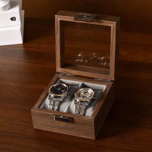 Boîte rétro pour montres, Intérieur gris, Boîte de rangement et de présentation pour montres unisexe, Cadeau idéal pour passionnés de montres, 2 emplacements