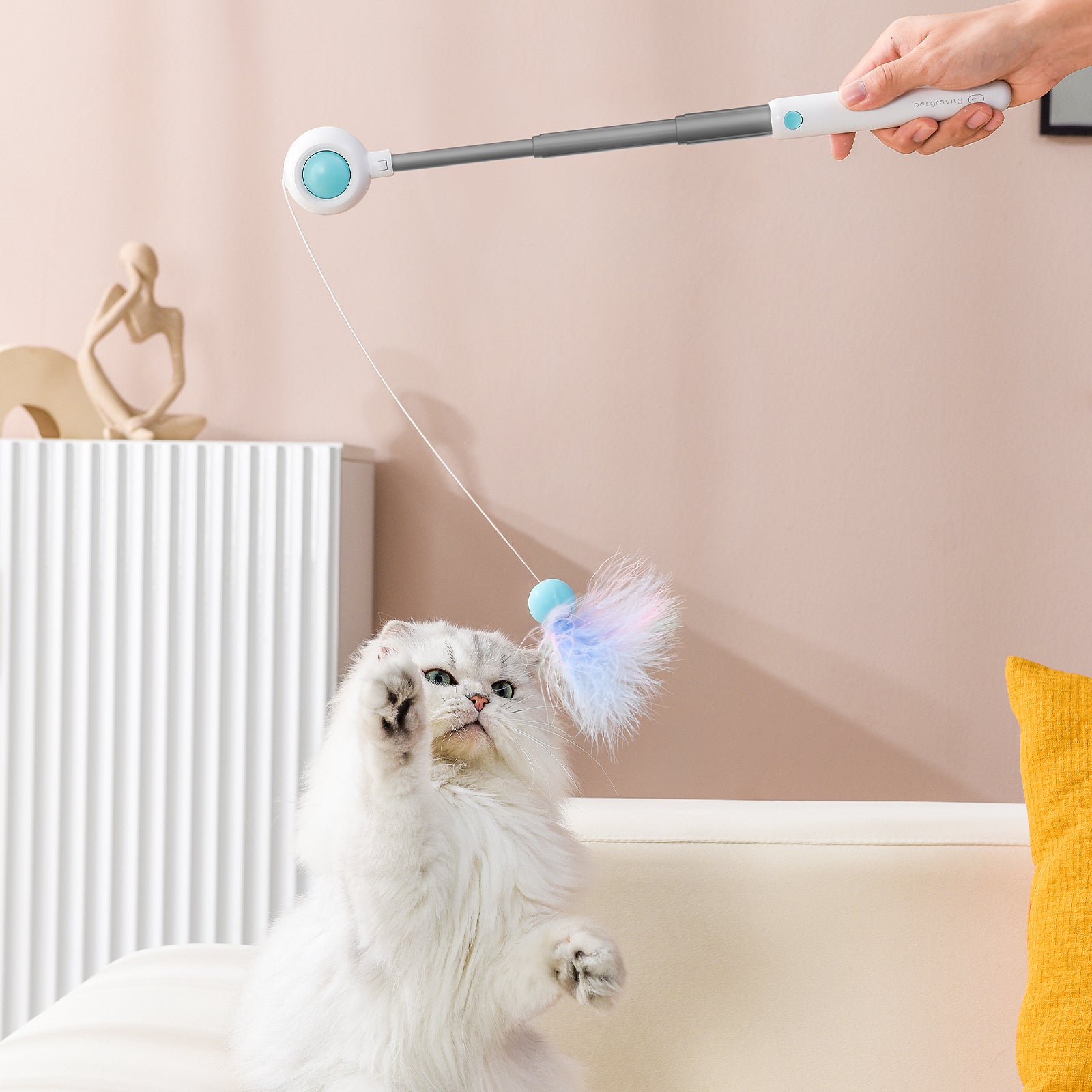 Canne à pêche rétractable pour chat - Bleu