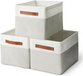 Lot de 3 grands bacs de rangement pliables en lin avec poignées en cuir