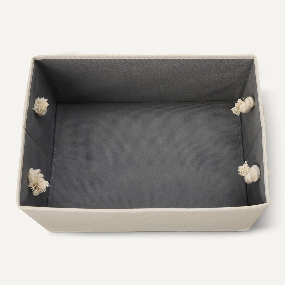 Lot de 3 boîtes de rangement pliables en lin avec poignées en corde