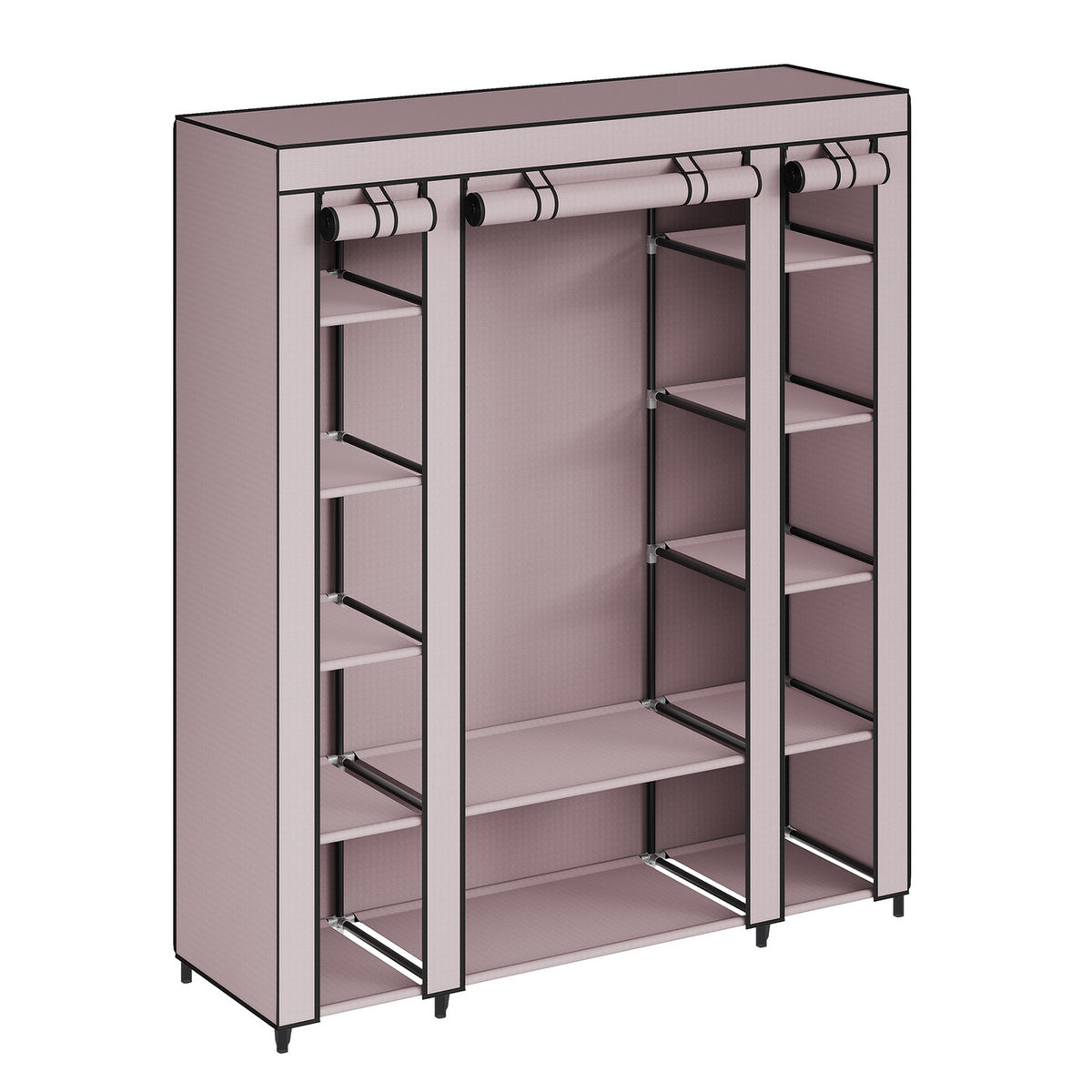 Armoire en tissu avec housse, penderie de rangement, 12 compartiments, cadre en métal pour chambre 45 x 150 x 175 cm 
Gris ou violet